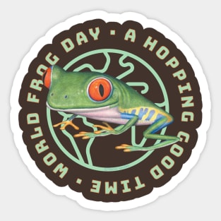 Cute and Funny Red Eyed Tree Frog having a world froggy day having a good time tee Sticker